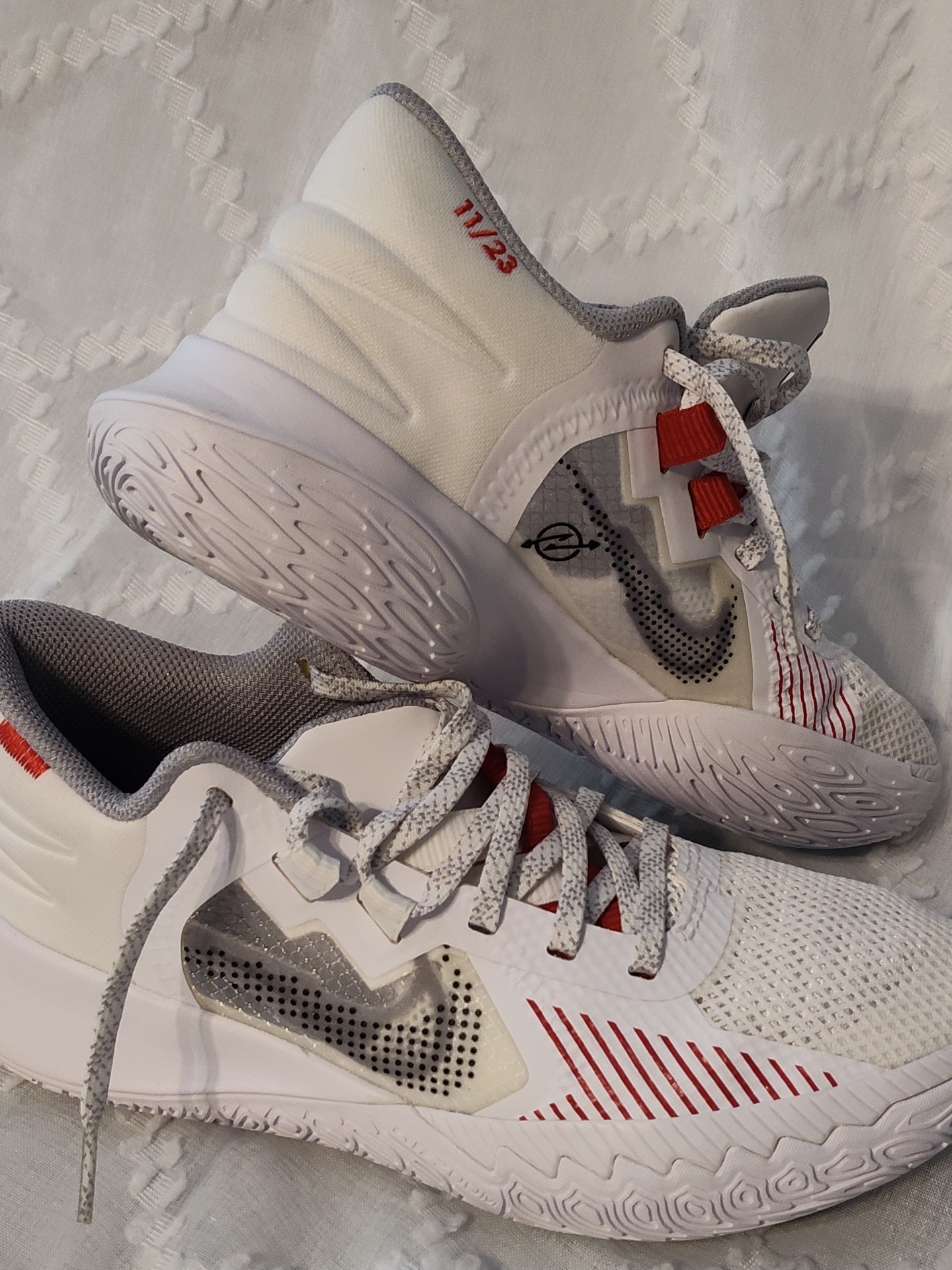 Nike Men's White And Gray Athletic Shoes With Red Accents
